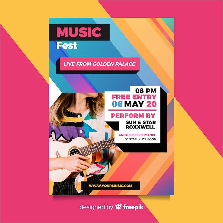 Vector Gratis music festival poster template with photo