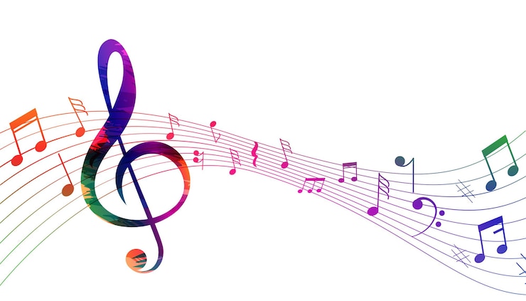 Vector Gratis musical pentagram sound waves notes background
