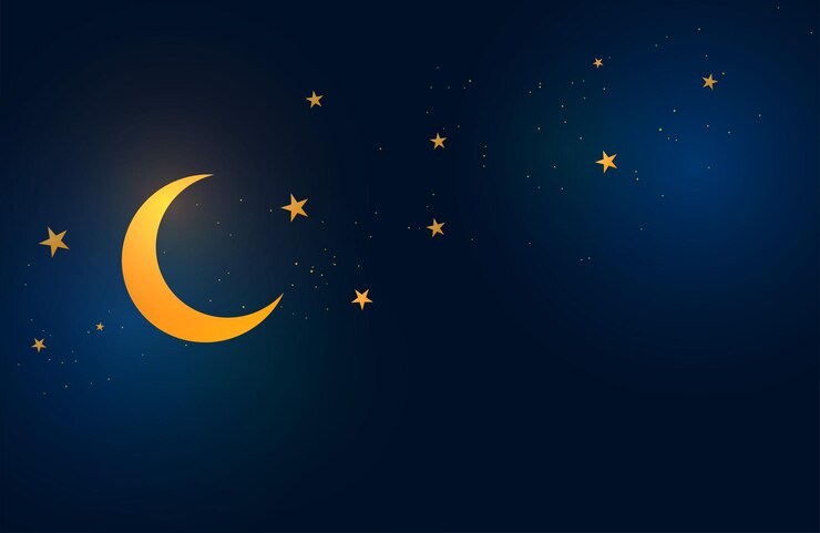 Vector Gratis mystical night sky background with half moon and stars