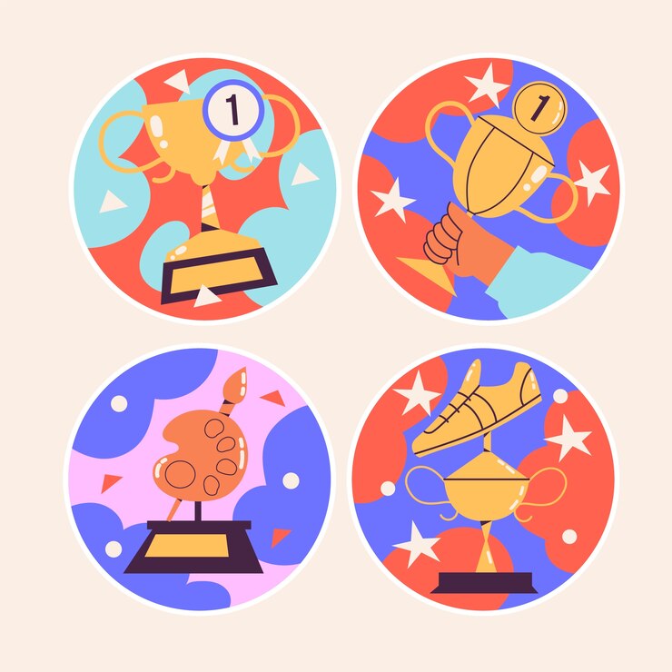 Vector Gratis naive trophies and awards stickers collection