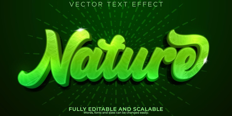 Vector Gratis nature green text effect editable organic badge and farm text style