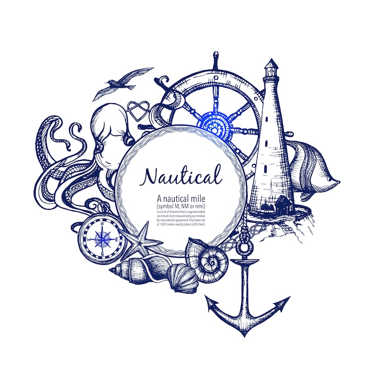 Vector Gratis nautical marine composition icon doodle 