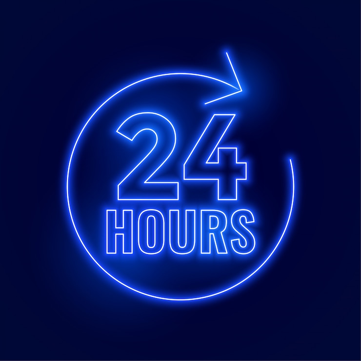 Vector Gratis neon 24 hours open signboard 