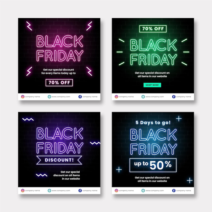 Vector Gratis neon black friday instagram posts collection