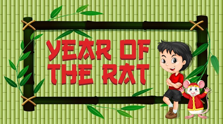 Vector Gratis new year card with chinese boy and rat