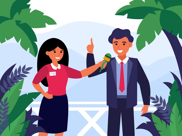 Vector Gratis newscaster interviewing politician outdoors