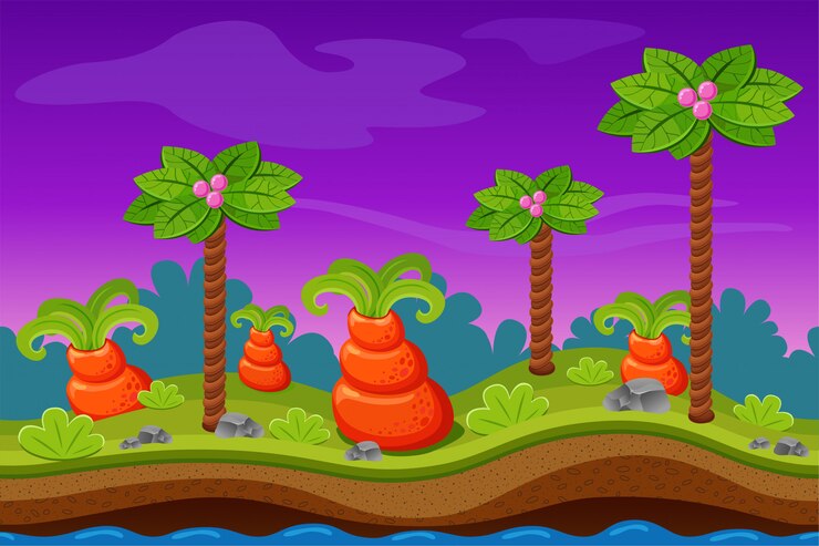 Vector Gratis night landscape of computer game.