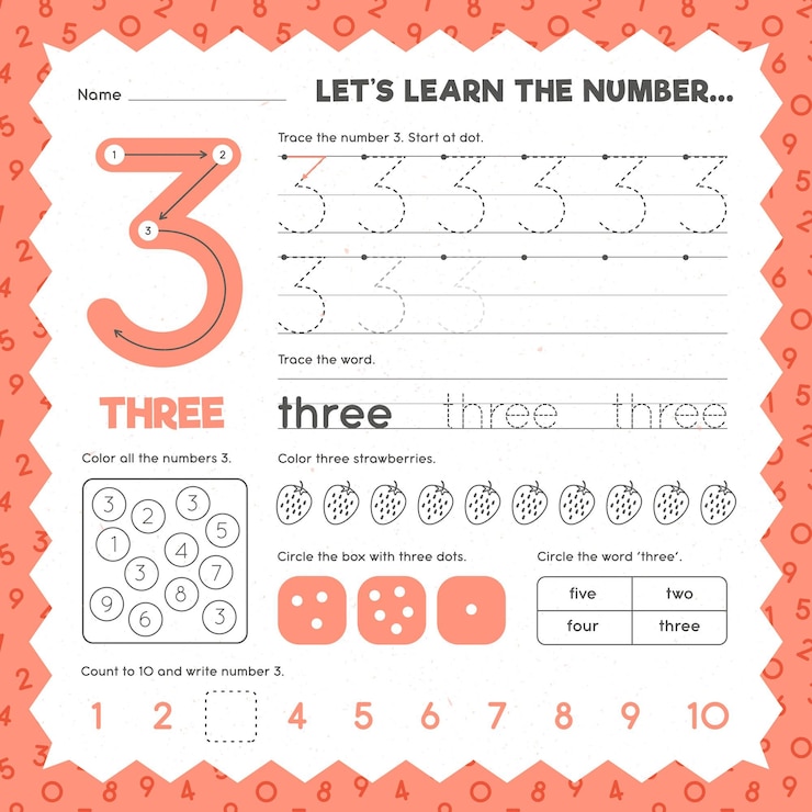 Vector Gratis number 3 worksheet template