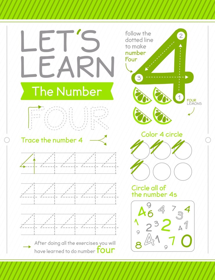 Vector Gratis number 4 worksheet with circles