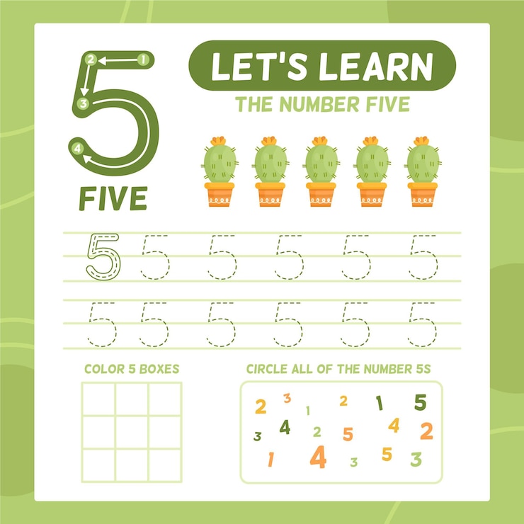 Vector Gratis number 5 worksheet template