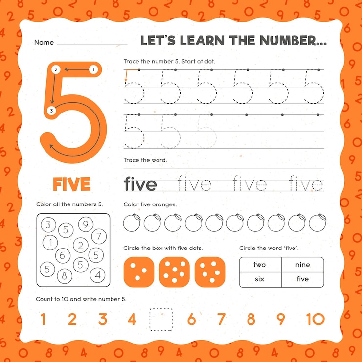 Vector Gratis number 5 worksheet template