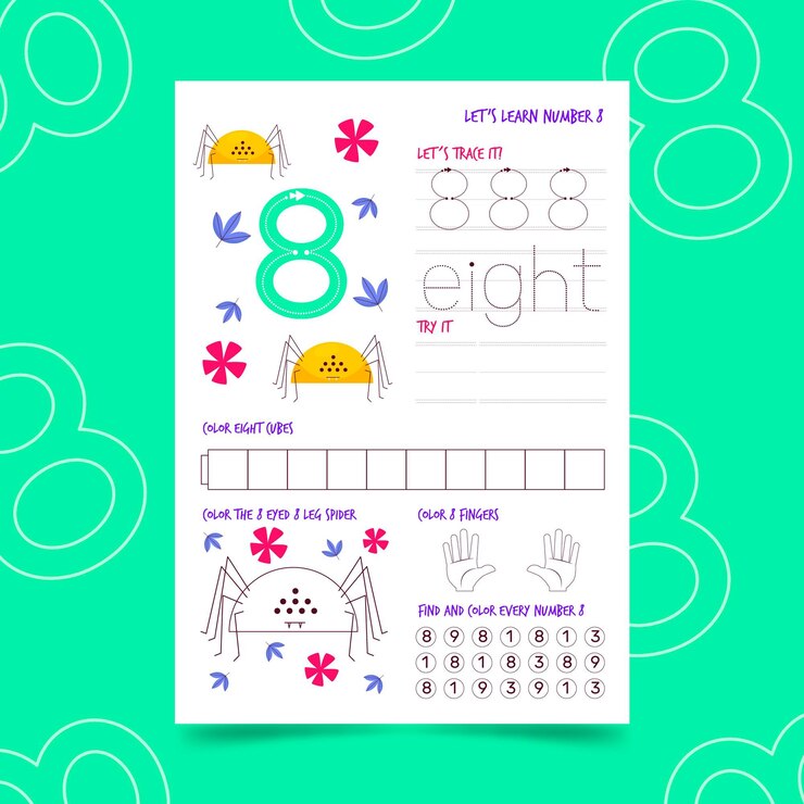 Vector Gratis number 8 worksheet template