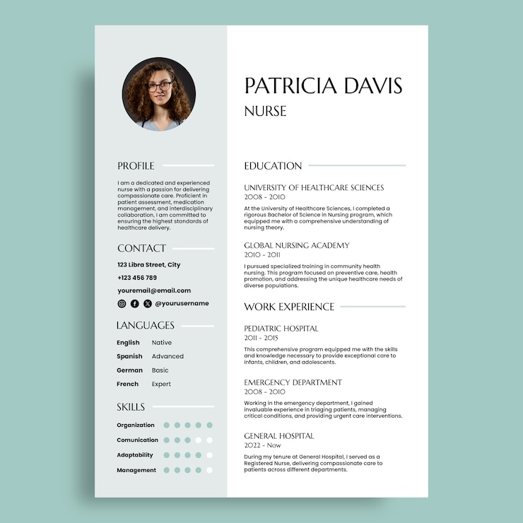 Vector Gratis nurse  resume template design