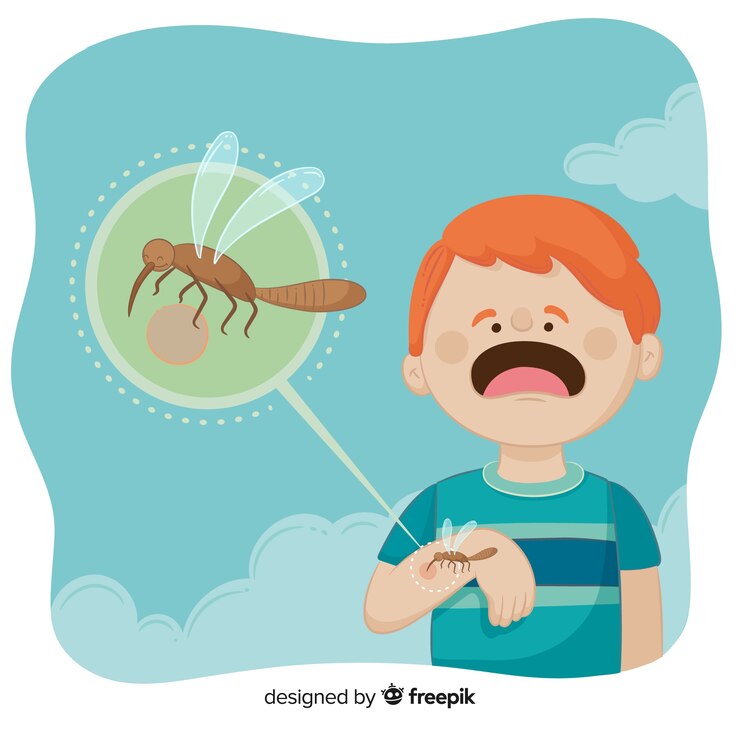 Vector Gratis nyamuk menggigit seseorang dengan desain datar