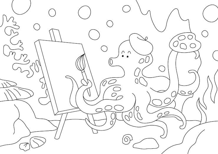 Vector Gratis octopus kids coloring page vector, blank printable design for children to fill in