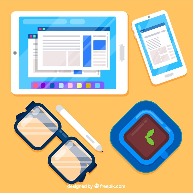 Vector Gratis office desk with modern decives