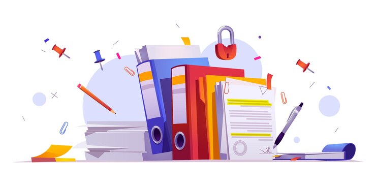 Vector Gratis office stationery and documents on desk paperwork