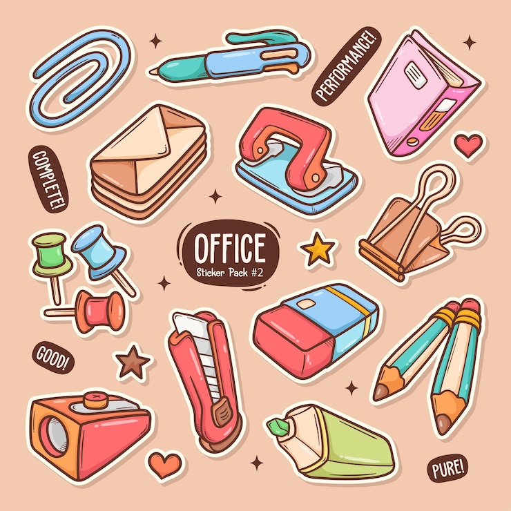 Vector Gratis office stuff cute doodle vector sticker collection