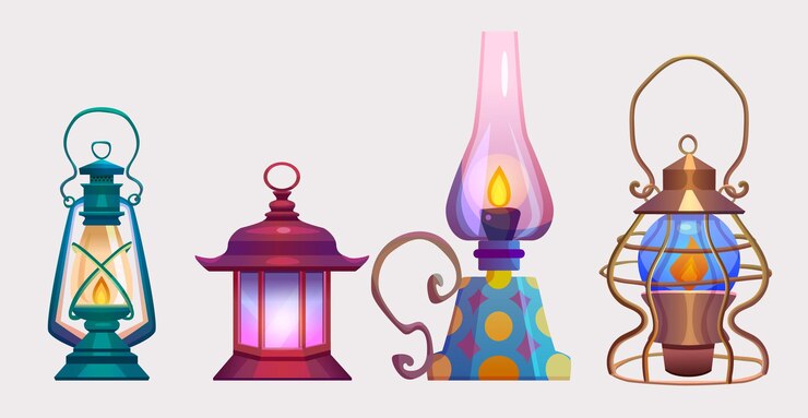Vector Gratis old oil and gas lamps set isolated on white