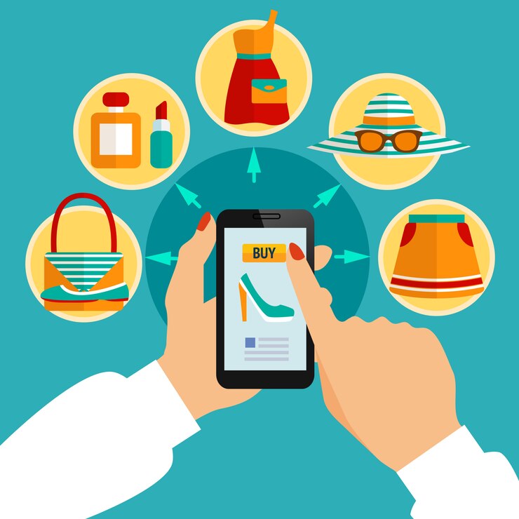 Vector Gratis online clothing shop mobile app composition