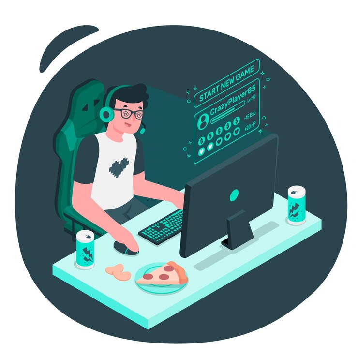 Vector Gratis online games addiction concept illustration