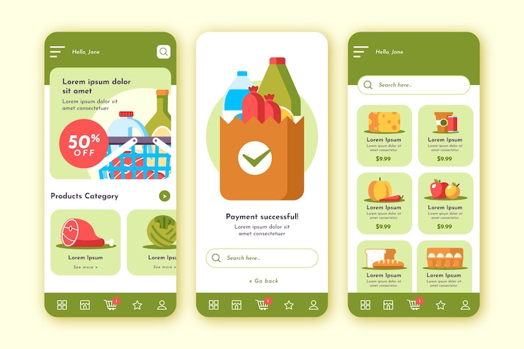 Vector Gratis online grocery store app template