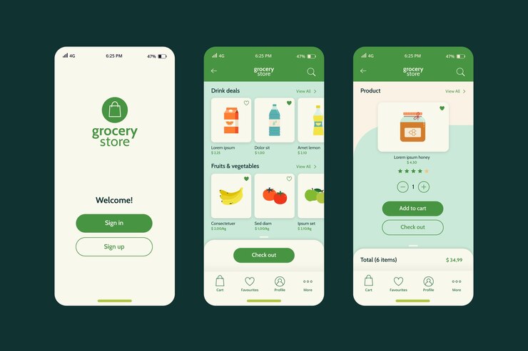 Vector Gratis online grocery store app template
