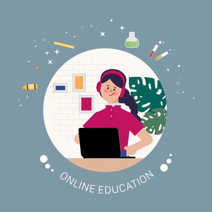 Vector Gratis online school education with student at home