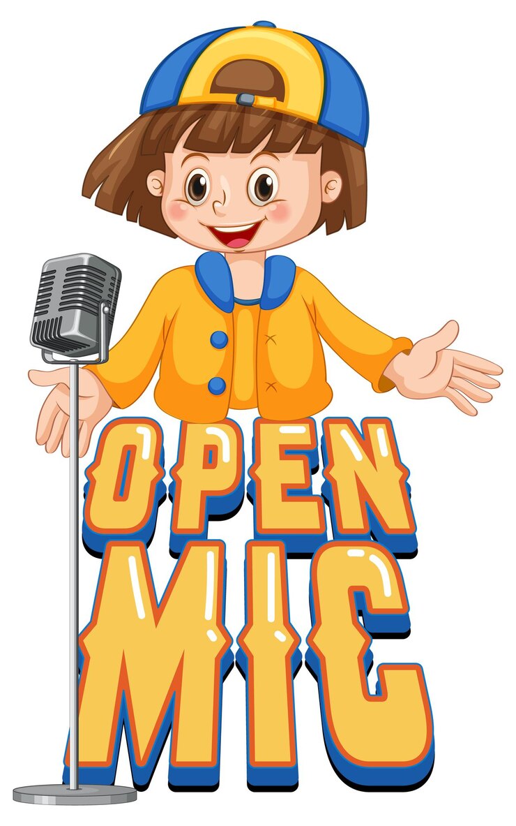 Vector Gratis open mic logo design with singer girl cartoon character