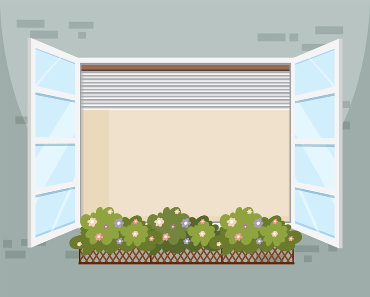 Vector Gratis open window with flower box