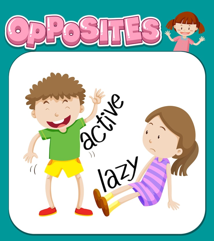 Vector Gratis opposite words for active and lazy