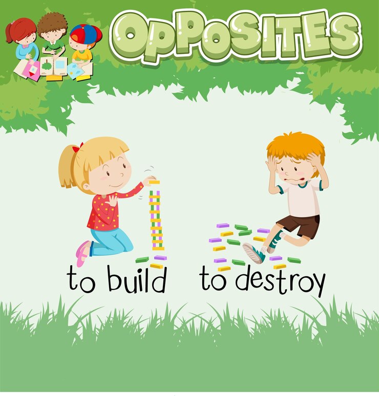 Vector Gratis opposite words for to build and to destroy