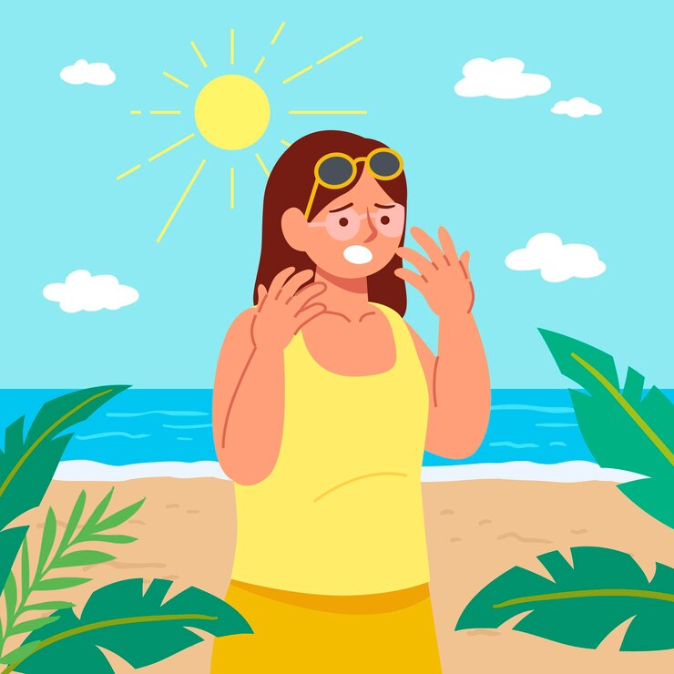 Vector Gratis orang dengan desain datar dengan kulit terbakar matahari
