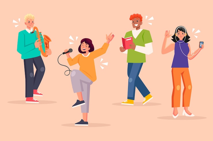 Vector Gratis orang modern melakukan kegiatan budaya