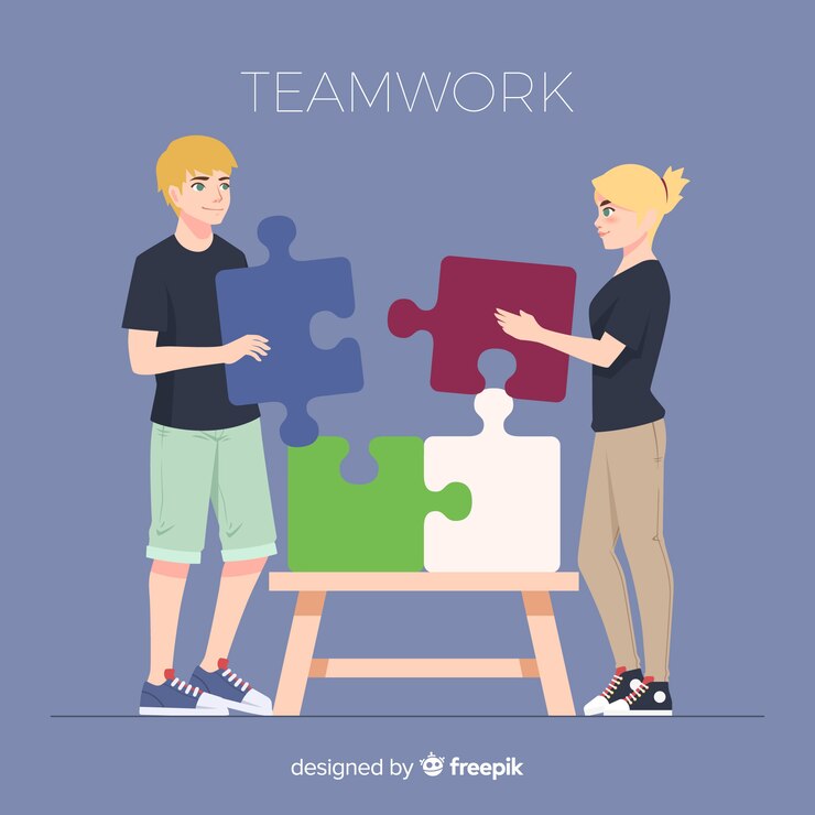 Vector Gratis orang-orang bekerja sama untuk membuat puzzle