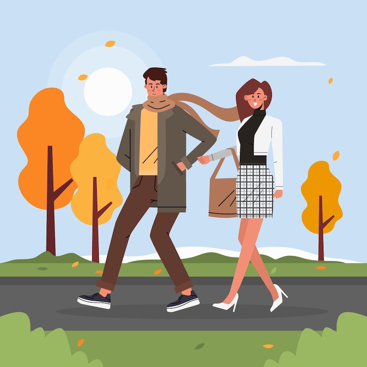 Vector Gratis orang-orang berjalan di musim gugur
