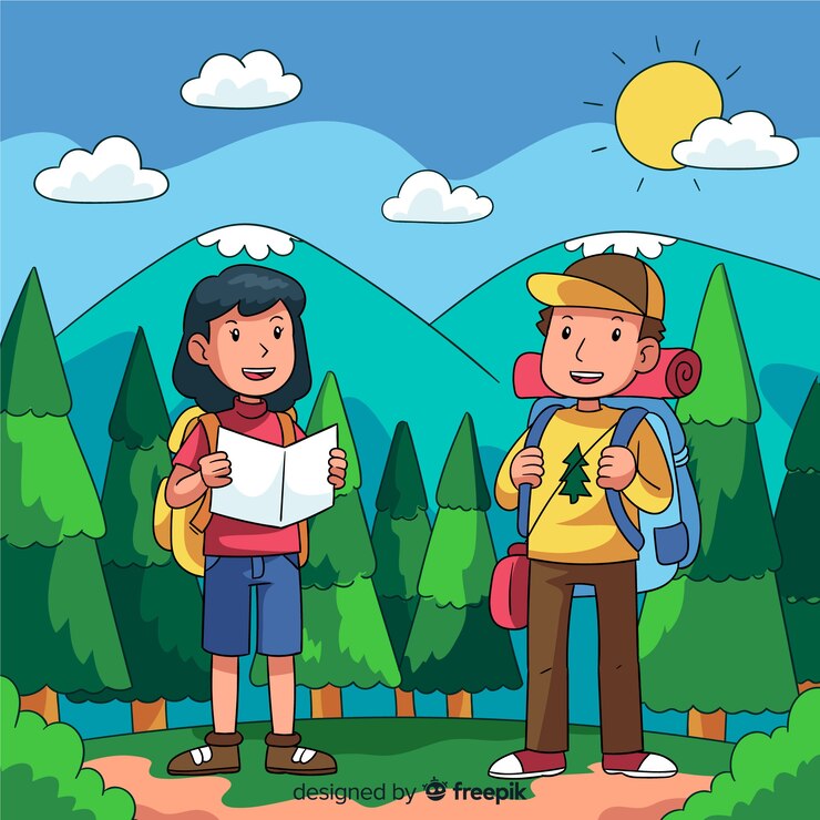Vector Gratis orang-orang berkemah dengan gaya digambar tangan