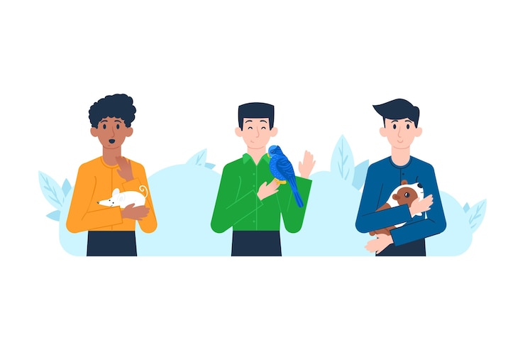 Vector Gratis orang-orang bermain dengan hewan peliharaan mereka
