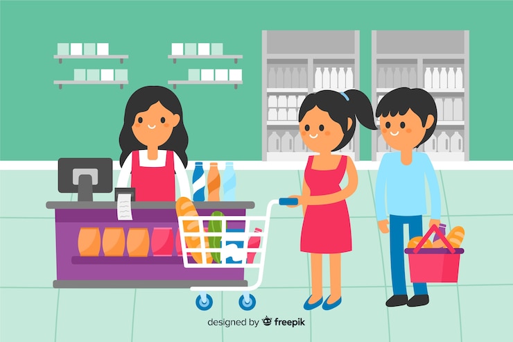 Vector Gratis orang-orang datar di supermarket