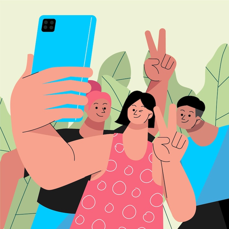 Vector Gratis orang-orang datar mengambil foto dengan smartphone