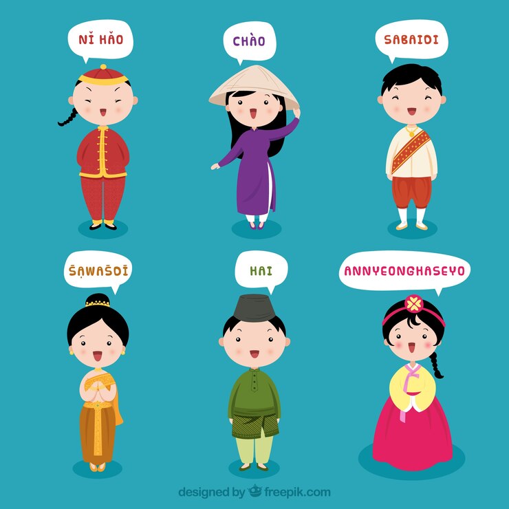 Vector Gratis orang-orang digambar tangan berbicara dengan bahasa yang berbeda