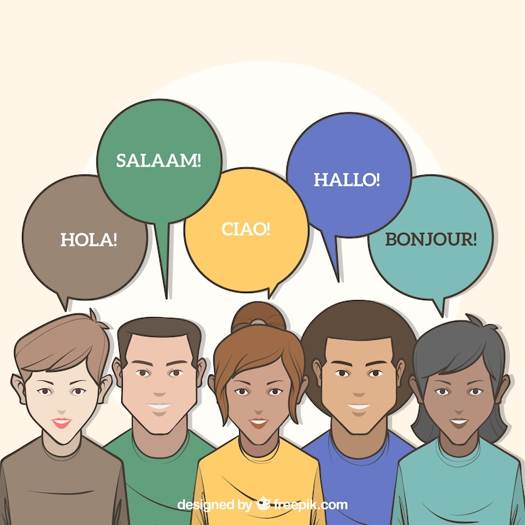 Vector Gratis orang-orang digambar tangan berbicara dengan bahasa yang berbeda