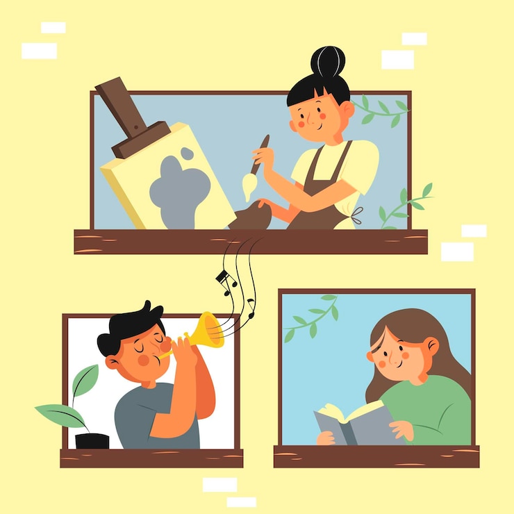 Vector Gratis orang-orang melakukan kegiatan rekreasi di balkon