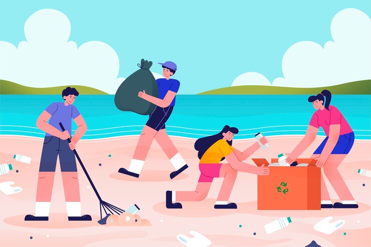 Vector Gratis orang-orang membersihkan pantai