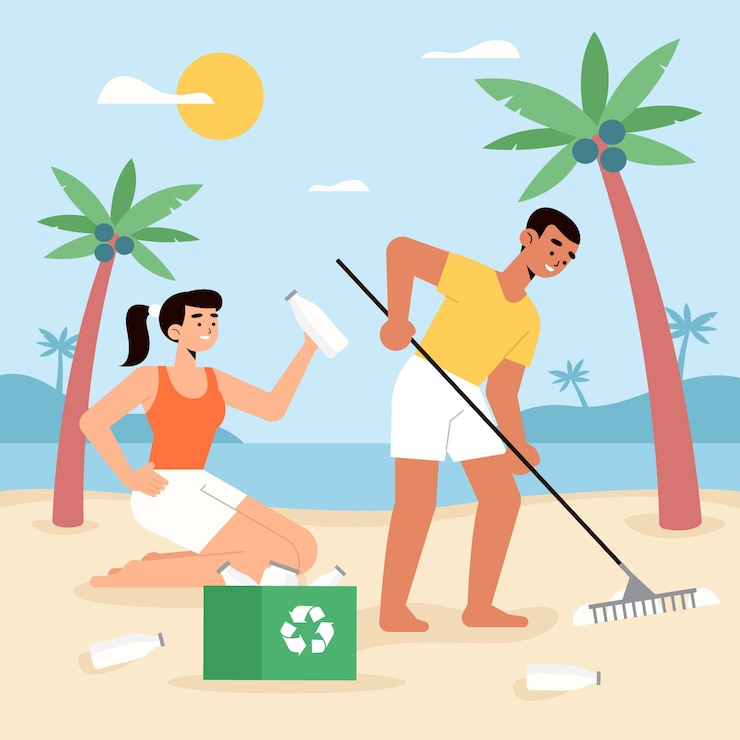 Vector Gratis orang-orang membersihkan pantai