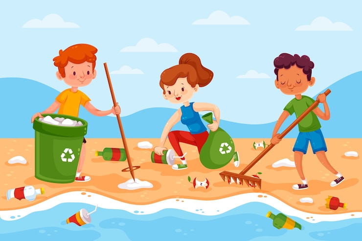 Vector Gratis orang-orang membersihkan pantai