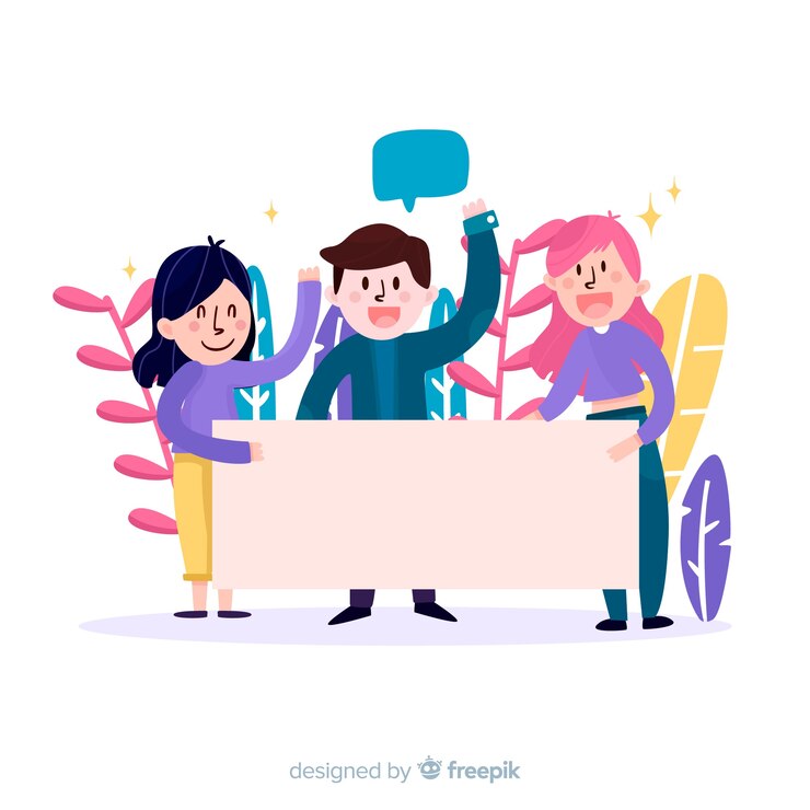 Vector Gratis orang-orang memegang banner