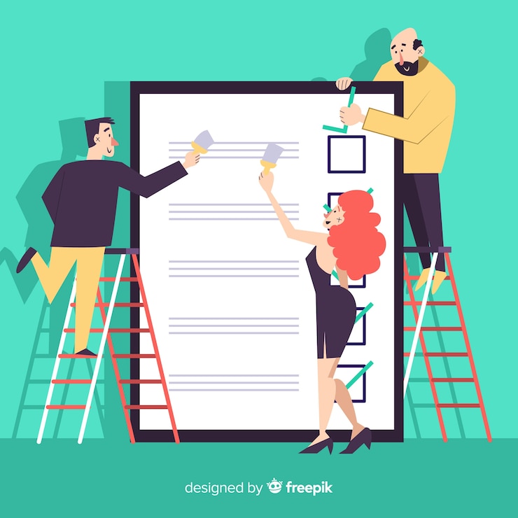 Vector Gratis orang-orang memeriksa latar belakang daftar periksa raksasa