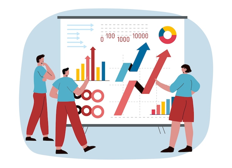 Vector Gratis orang-orang menganalisis grafik pertumbuhan bersama