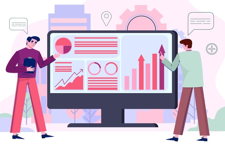 Vector Gratis orang-orang menganalisis grafik pertumbuhan